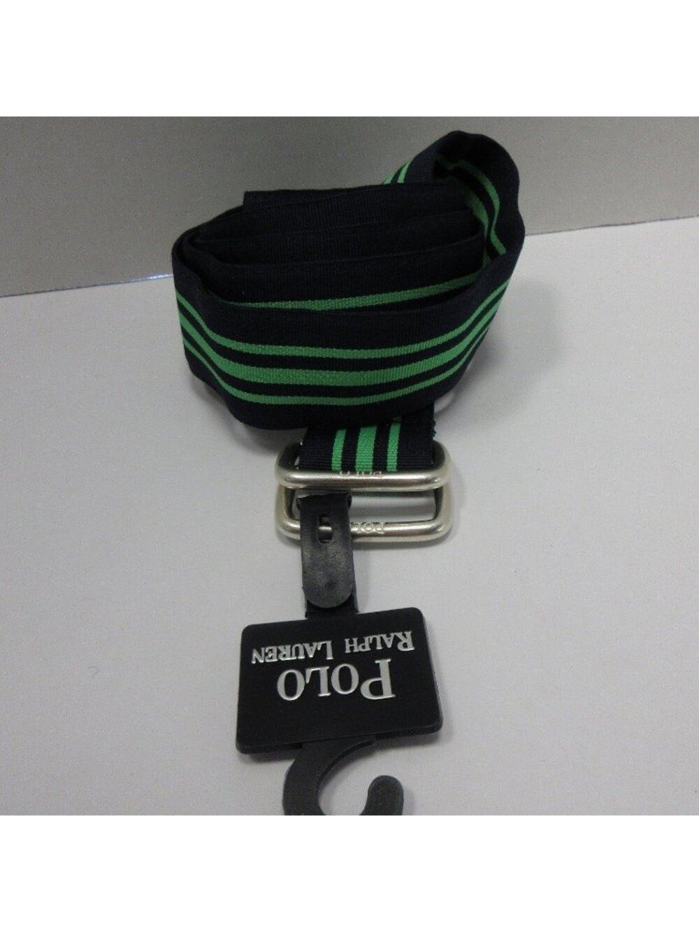 Polo Ralph Lauren Belt XL Green Striped Webbing Double D Ring Casual